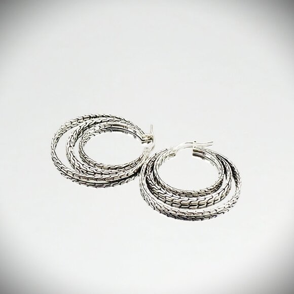 JOHN HARDY Sterling Silver Chain Collection Medium Hoop Earrings - Picture 7 of 11